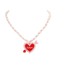 Taken Message Glittered Heart Arrow Pearl Beaded Necklace