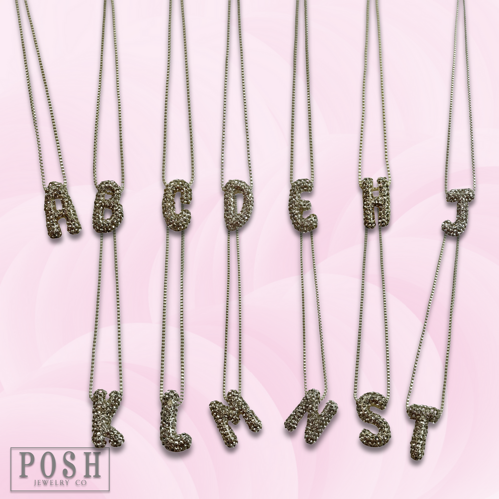 Box chain necklace with rhinestone initial