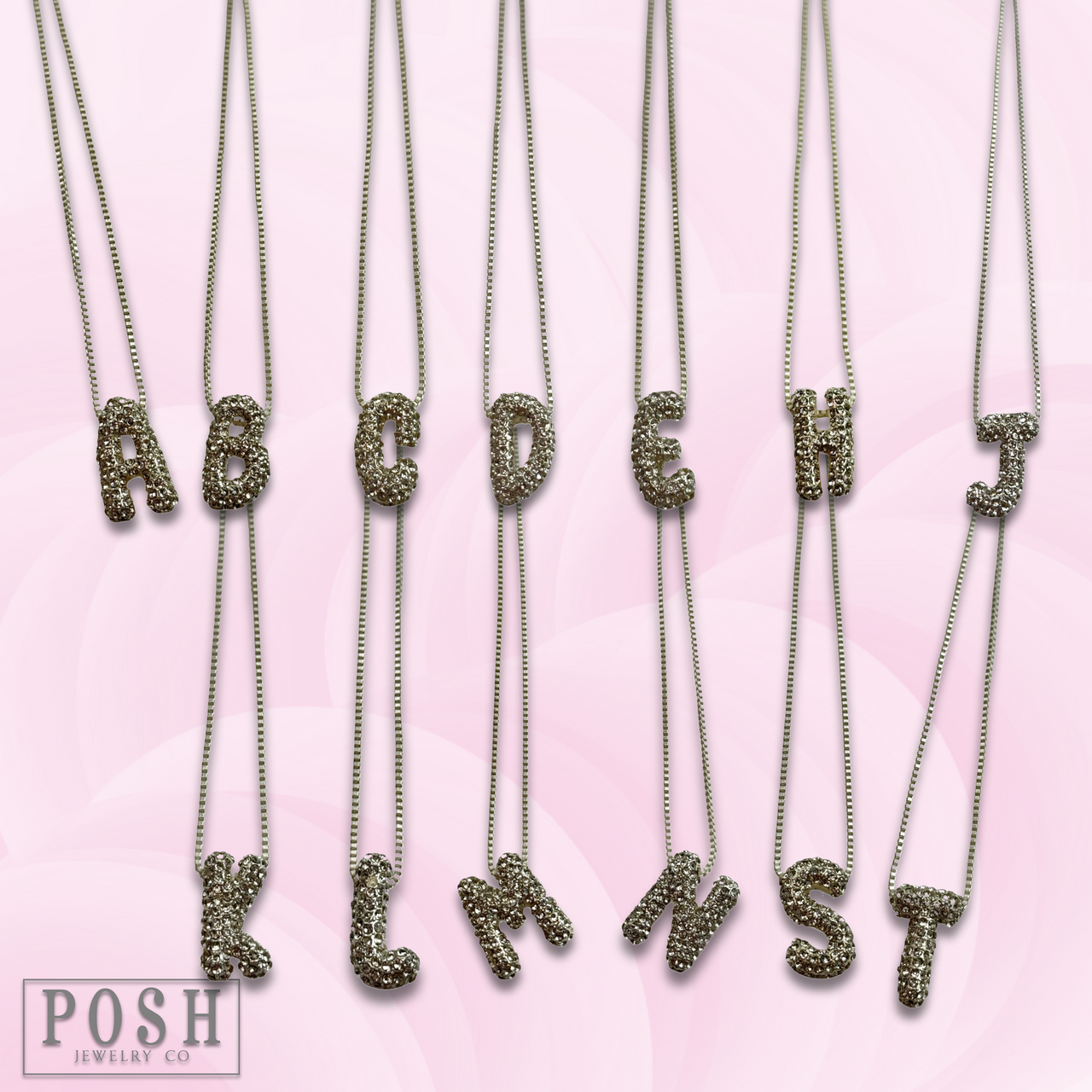 Box chain necklace with rhinestone initial