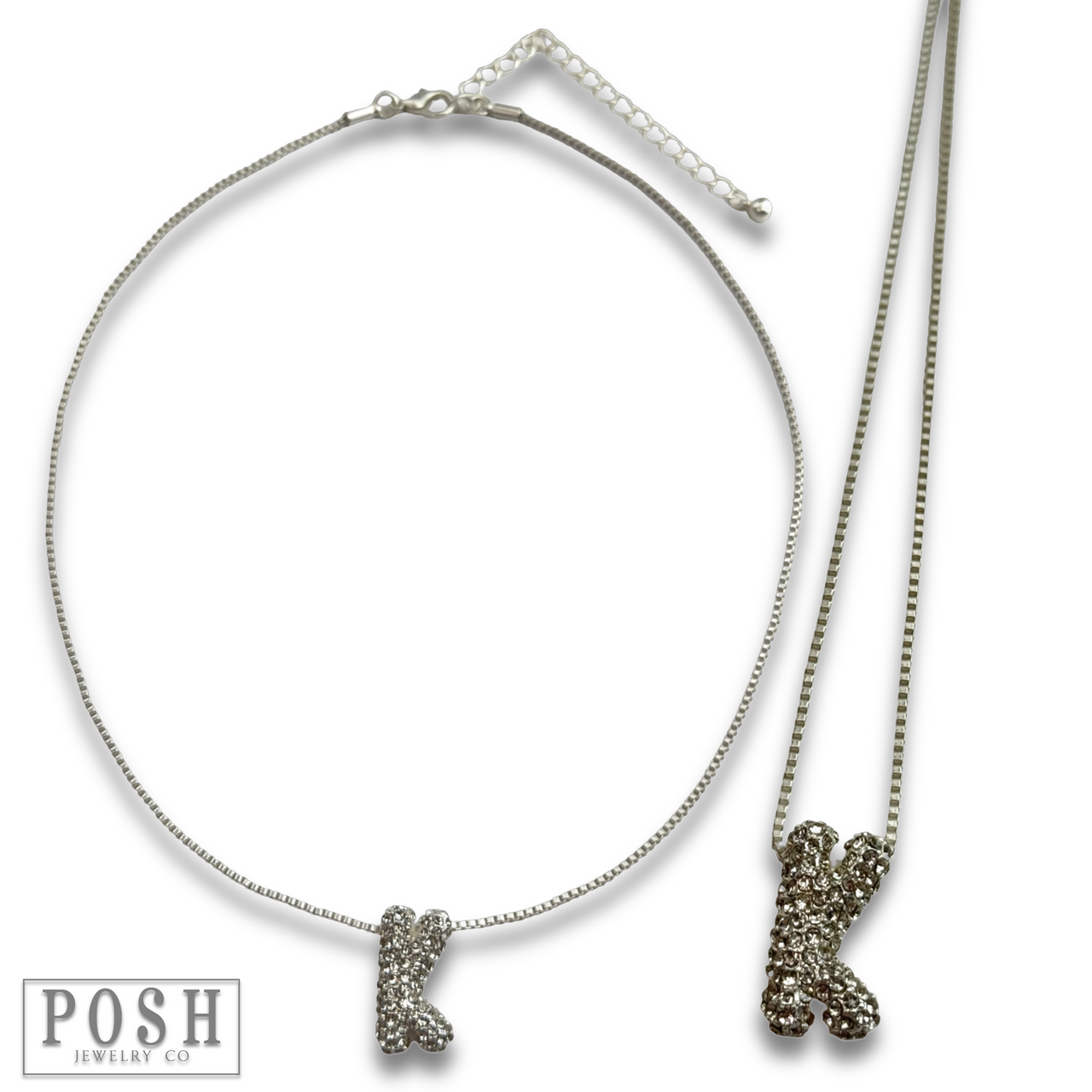 Box chain necklace with rhinestone initial