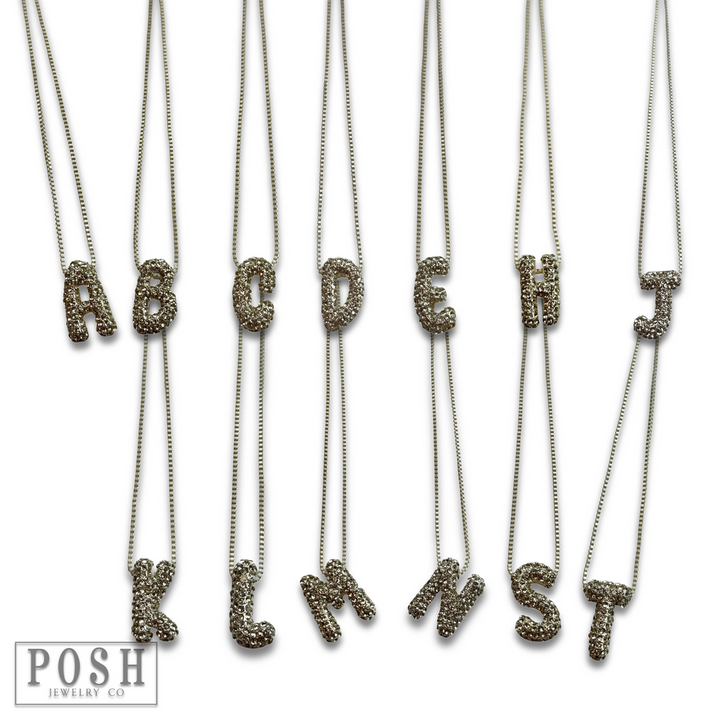 Box chain necklace with rhinestone initial