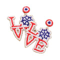 LOVE Message USA Flag Beaded Ship Wheel Dangle Earrings