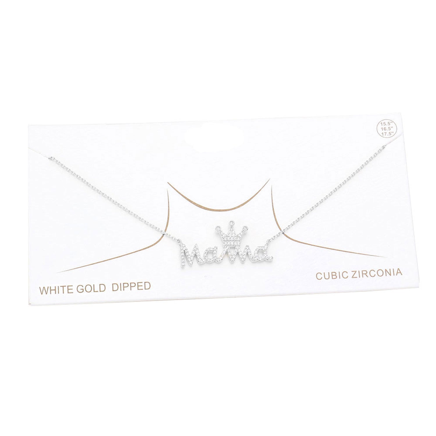 Gold Dipped CZ Crown MAMA Message Pendant Necklace