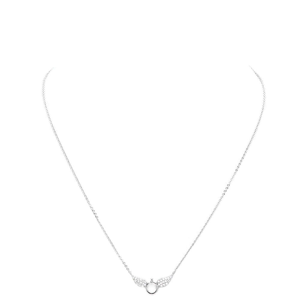 White Gold Dipped Cubic Zirconia Wings Pendant Necklace
