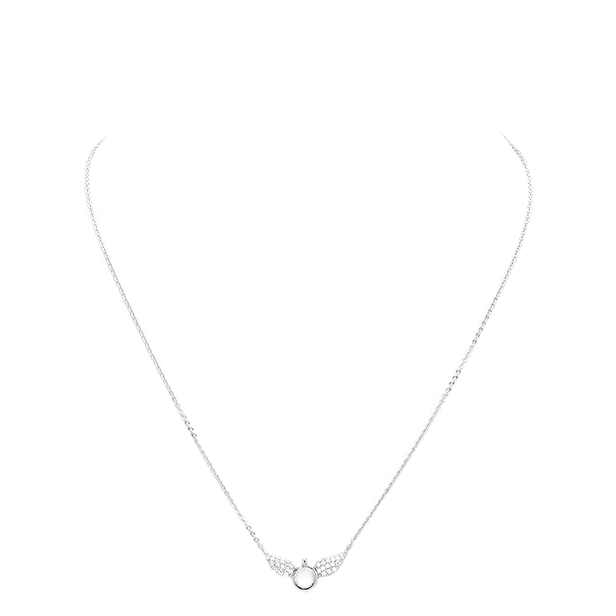 White Gold Dipped Cubic Zirconia Wings Pendant Necklace