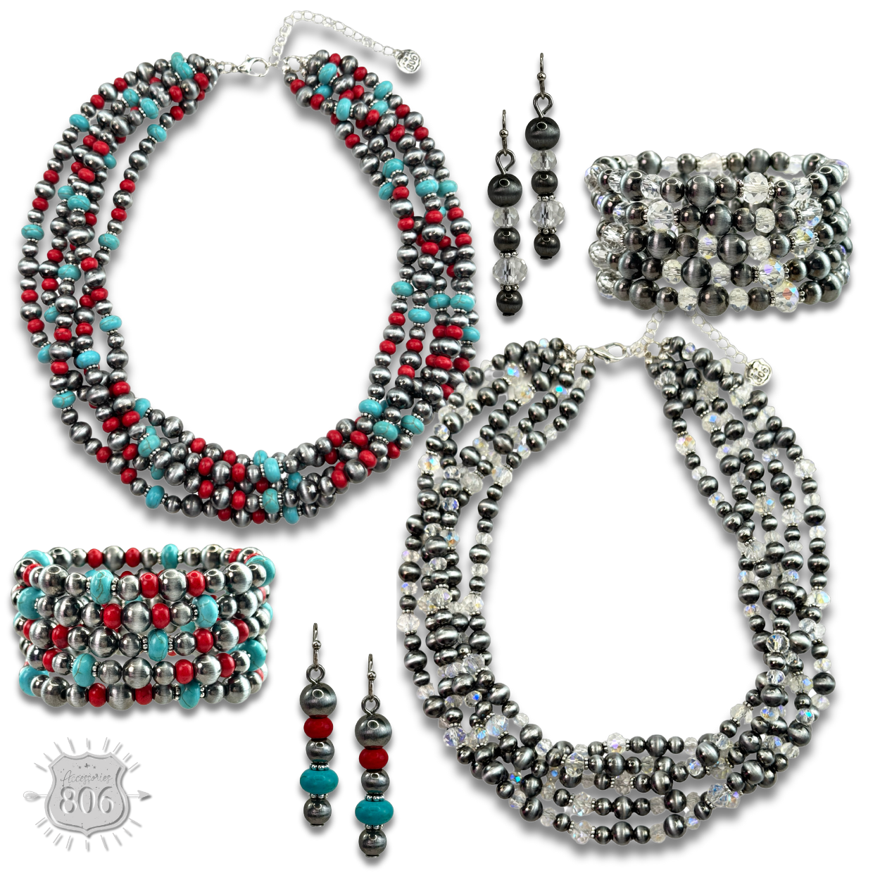 Five strand burnished pearl necklace set