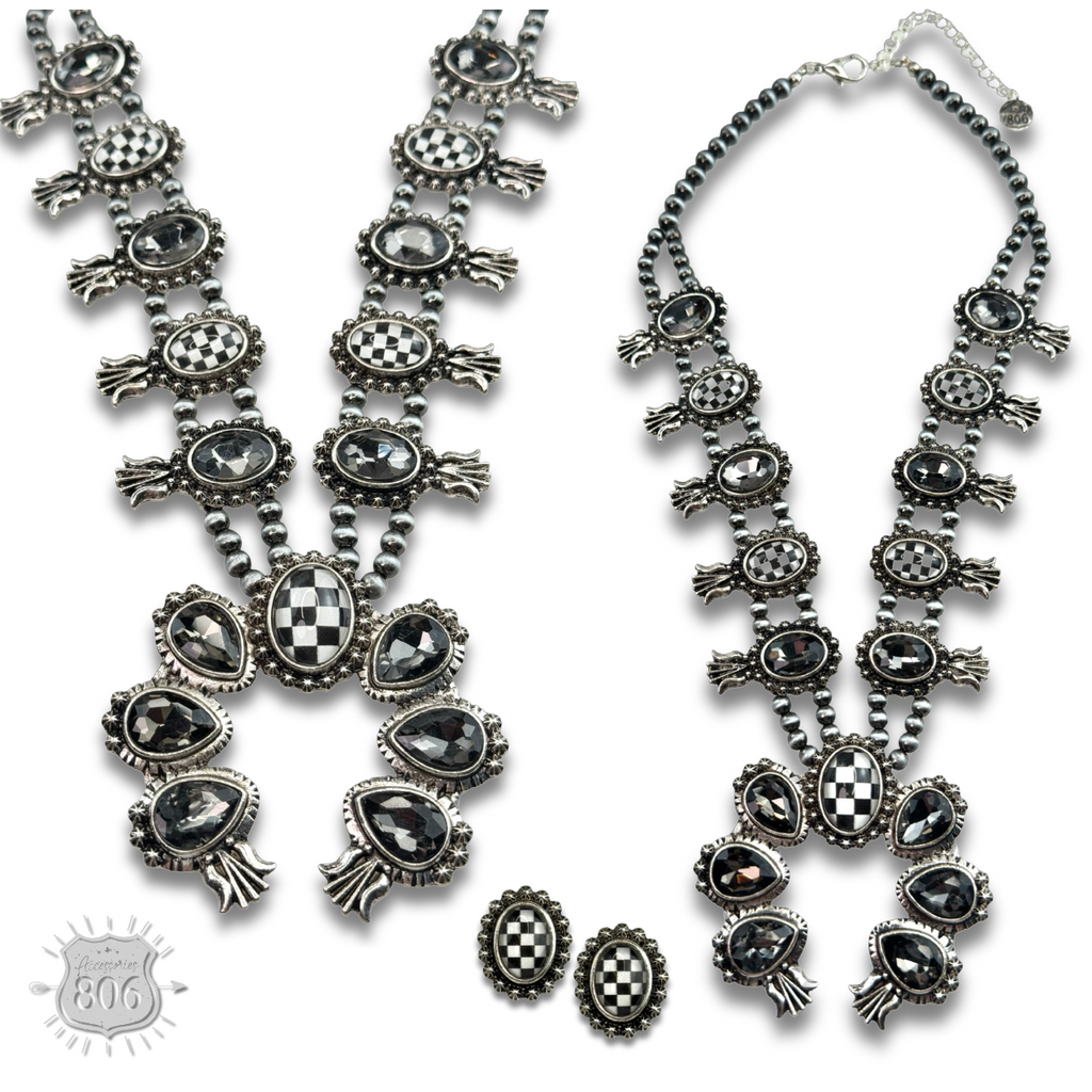 Checkerboard squash blossom necklace set