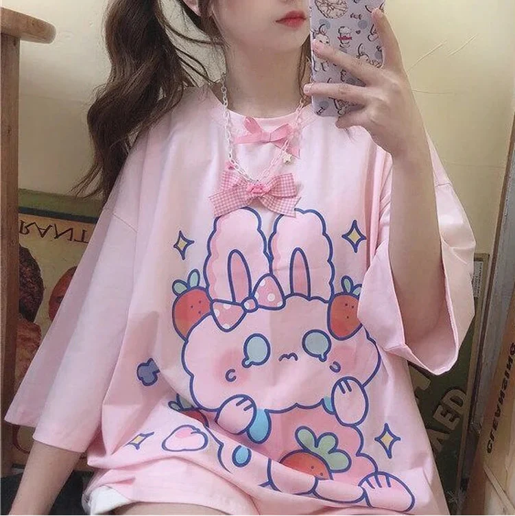 Pink Strawberry Bunny Harajuku T-Shirt