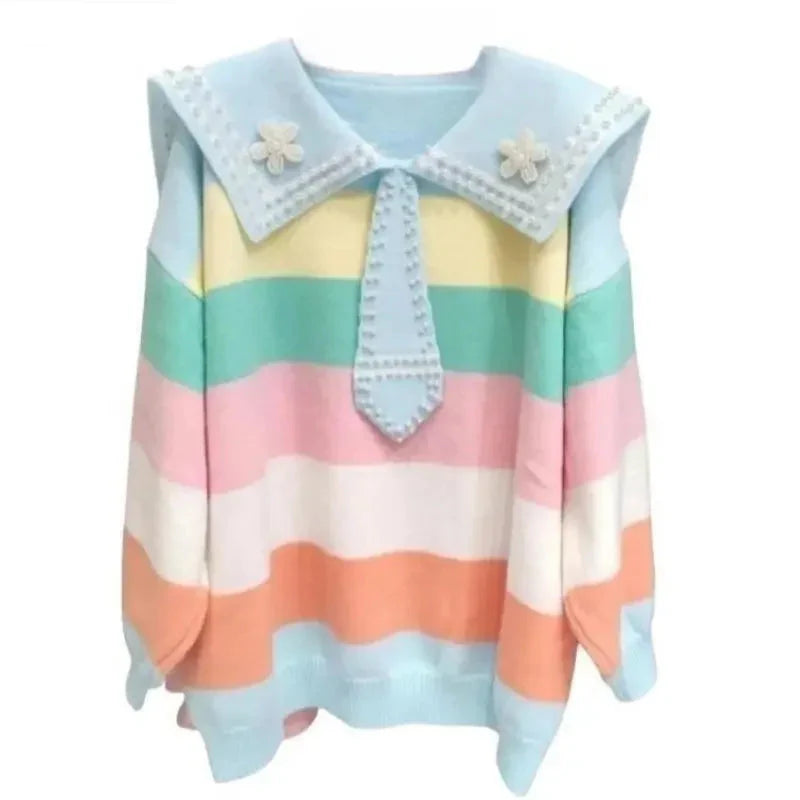 Pastel Rainbow Striped Sailor Sweater