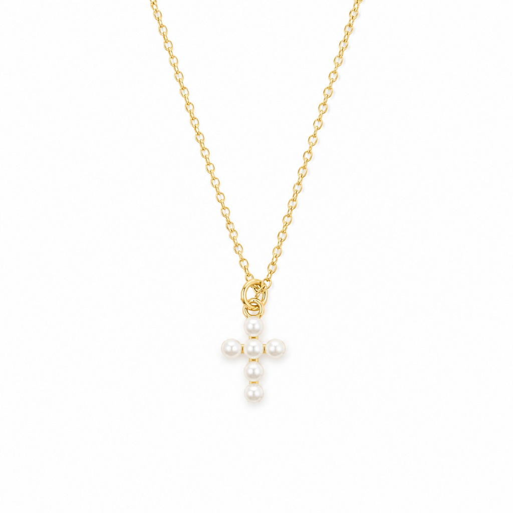Shell Pearl Cross Necklace