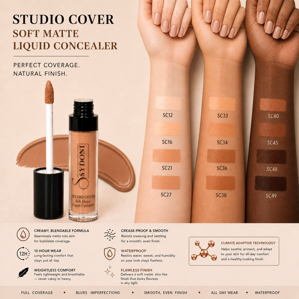 SYDONI STUDIO COVER SOFT MATTE LIQUID CONCEALER – Flawless Coverage, Seamless Finish 0.35 OZ.