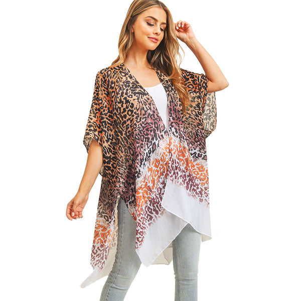 Multi Color Leopard Patterned Cover Up Kimono Poncho