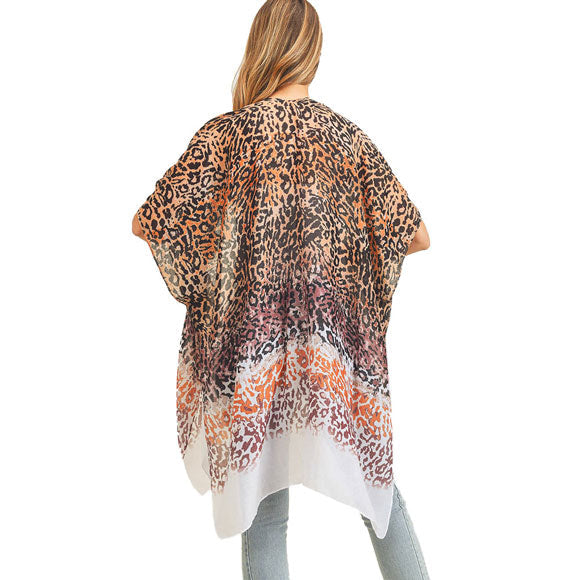 Multi Color Leopard Patterned Cover Up Kimono Poncho