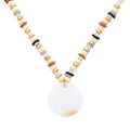 Wood Heishi Beaded Abalone Pendant Necklace