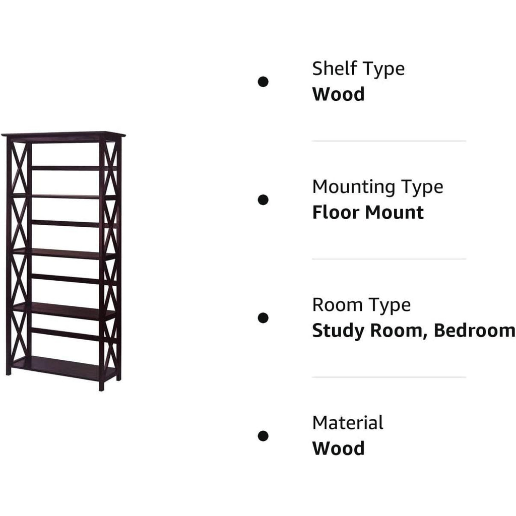 Espresso Montego Five Shelf Bookcase With X Design