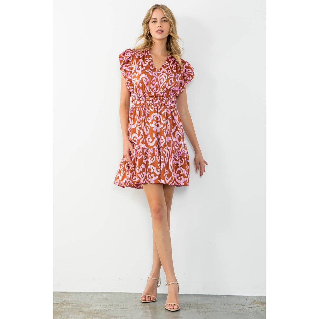 Monica - Flutter Sleeve Tiered Print Mini Dress