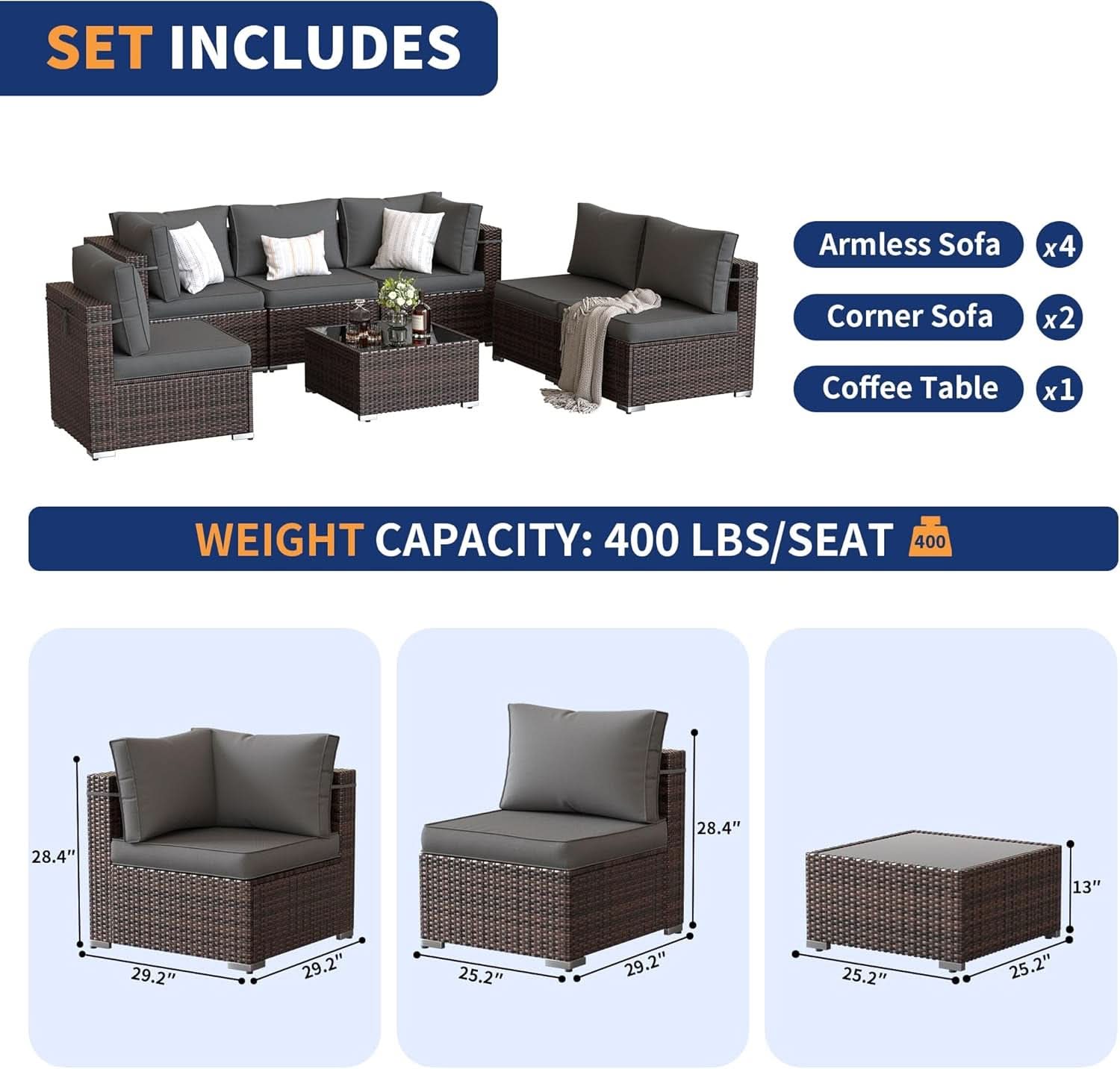 7 Piece Outdoor Sectional Patio Set With Waterproof Cover