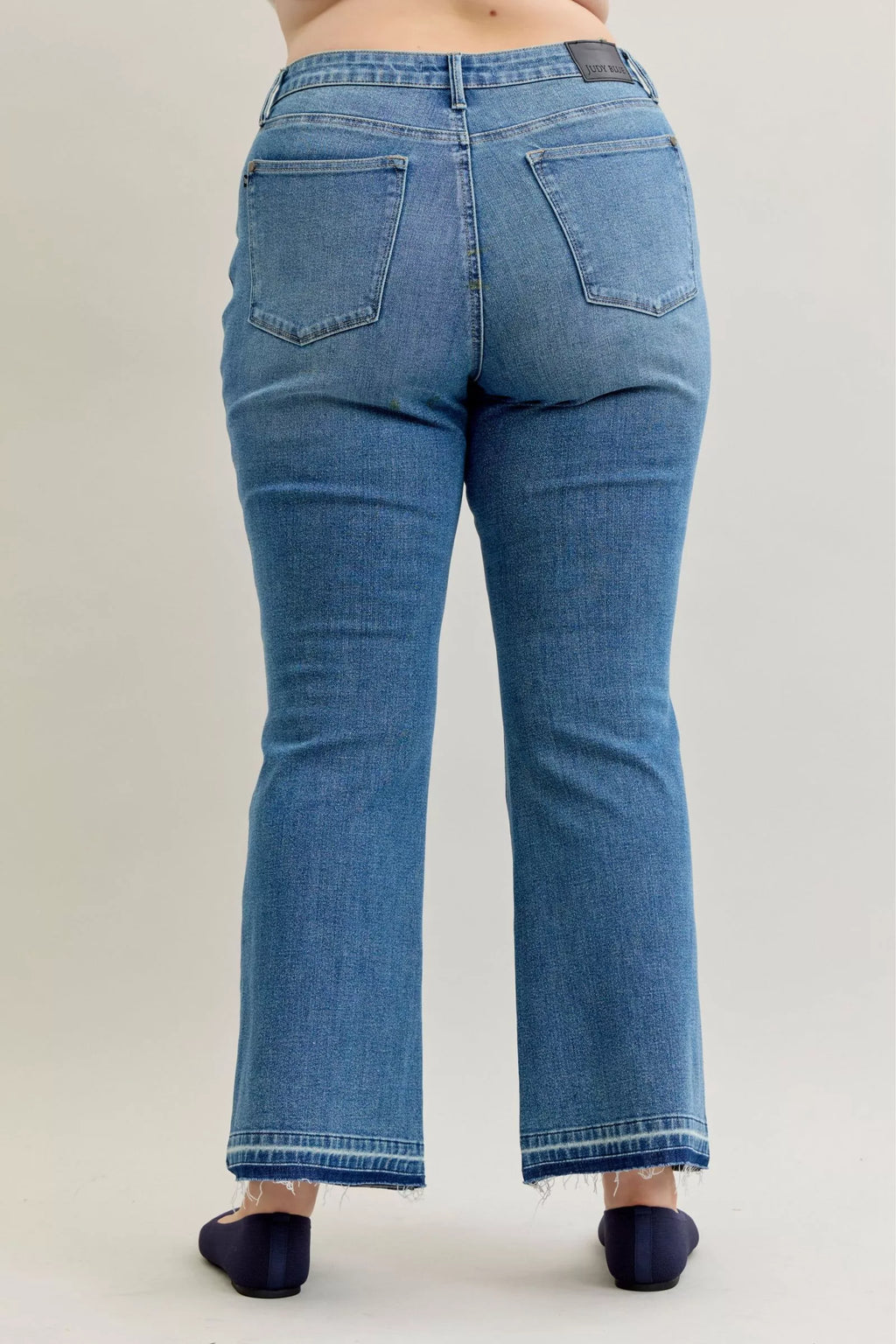 Judy Blue Plus Size Jeans Mid Rise Slim Bootcut Tummy Control Release Hem For Curvy Women