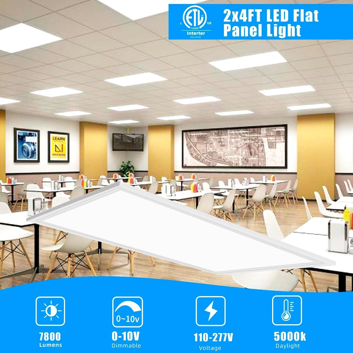 2x4 LED Flat Panel Light 4 Pack Dimmable 7800LM 5000K Ceiling Lighting Commercial Office Ready