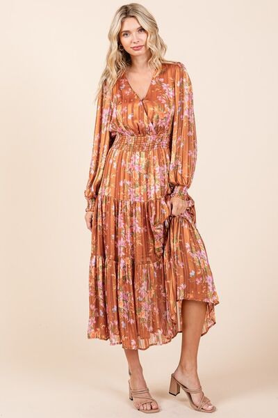 Bloom & Shine Satin Lurex Smocked Midi Dress 🌸✨