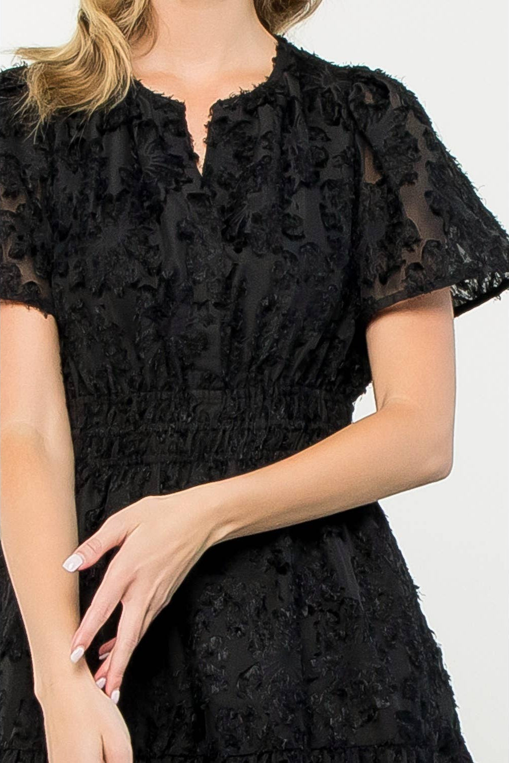 Rosalie - Fringe Detail Flutter Mini Dress