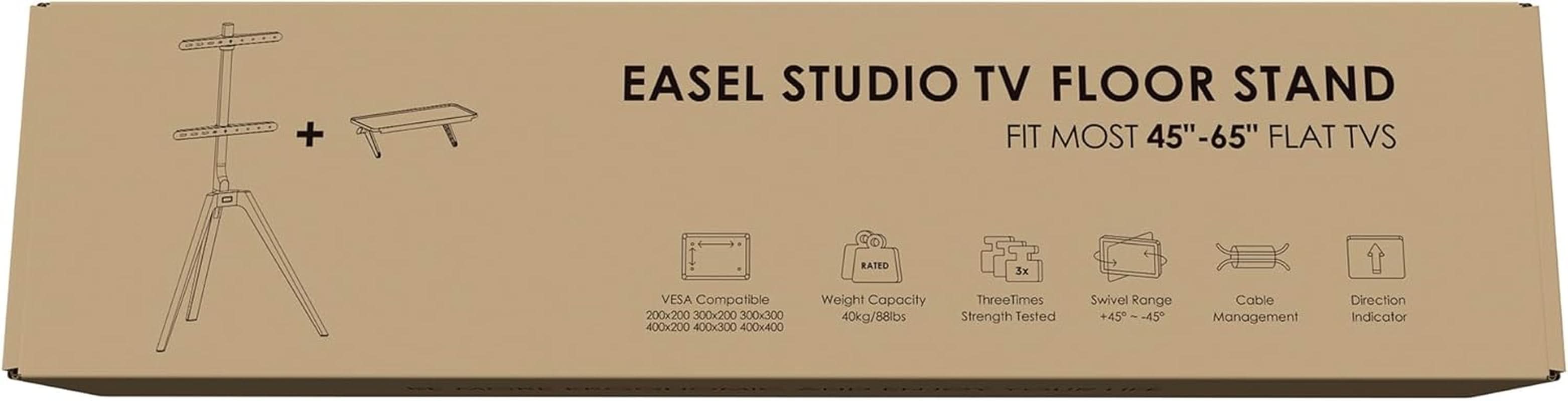 Wood Easel TV Stand For 45 To 65 Inch TVs Walnut Floor
