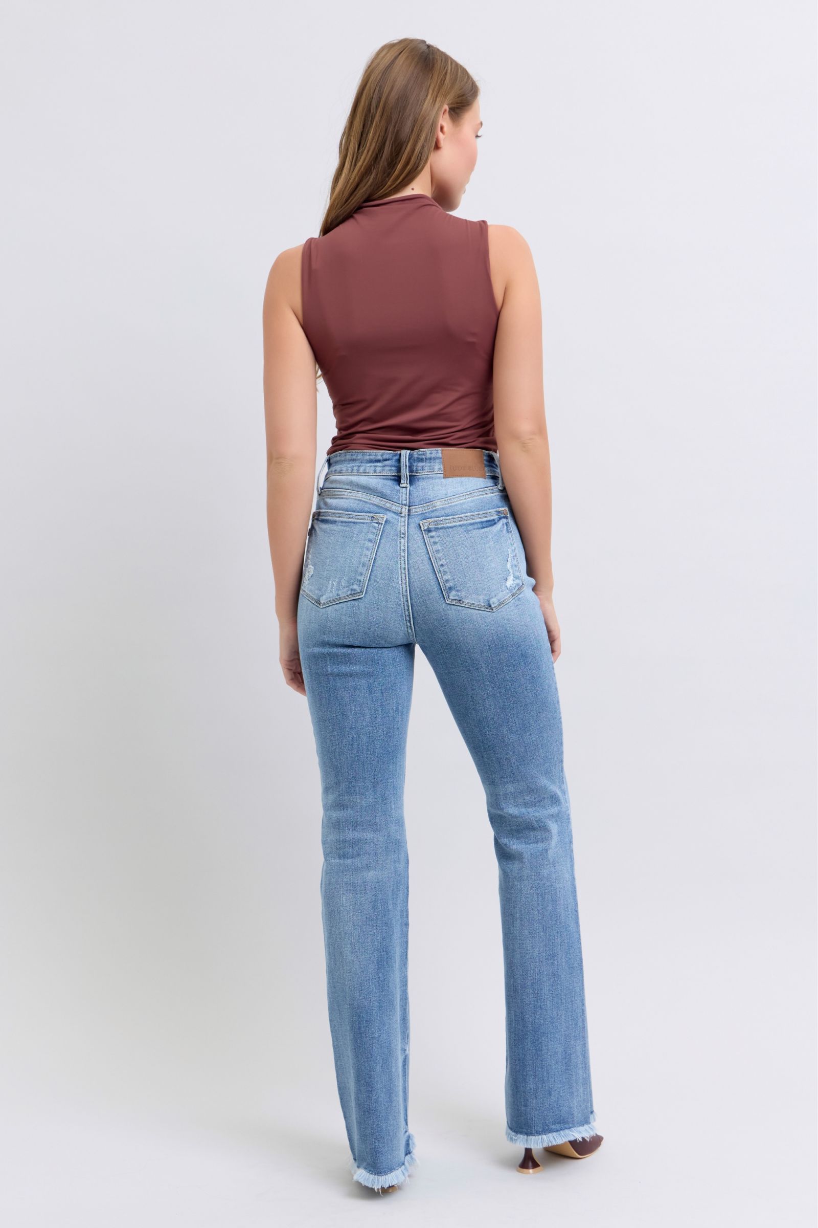 Judy Blue Jeans High Rise Bootcut With Raw Hem For Fashion Forward Women Flattering Fit