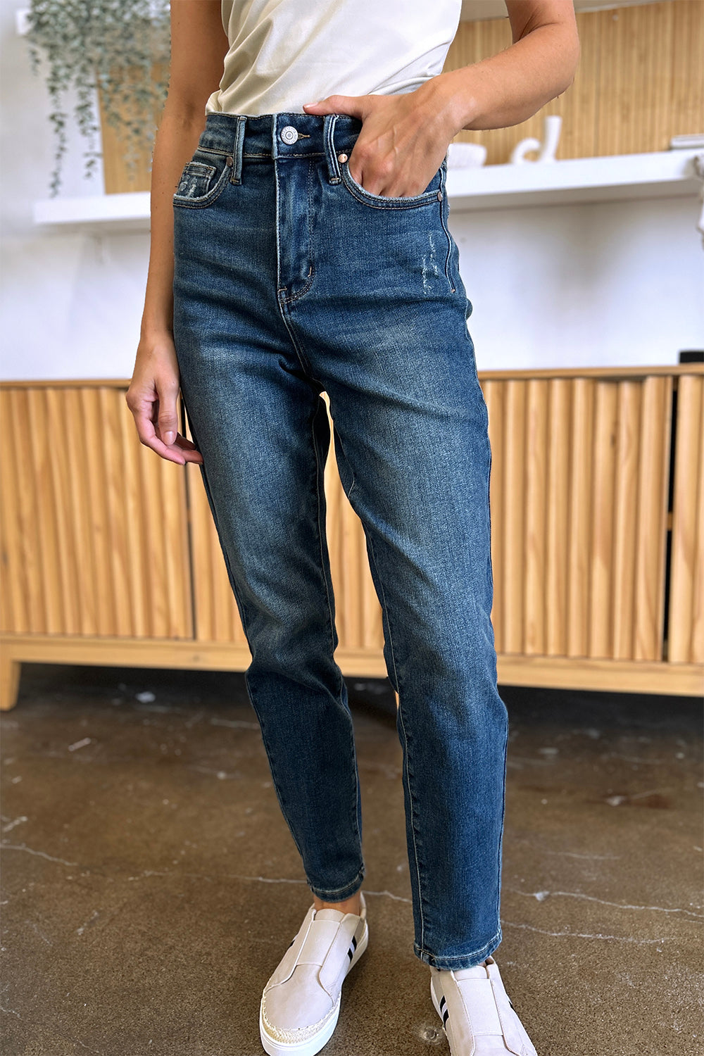 Judy Blue Tummy Control High Waist Slim Jeans For Women Full Size Midsection Smoothing Figure Flattering