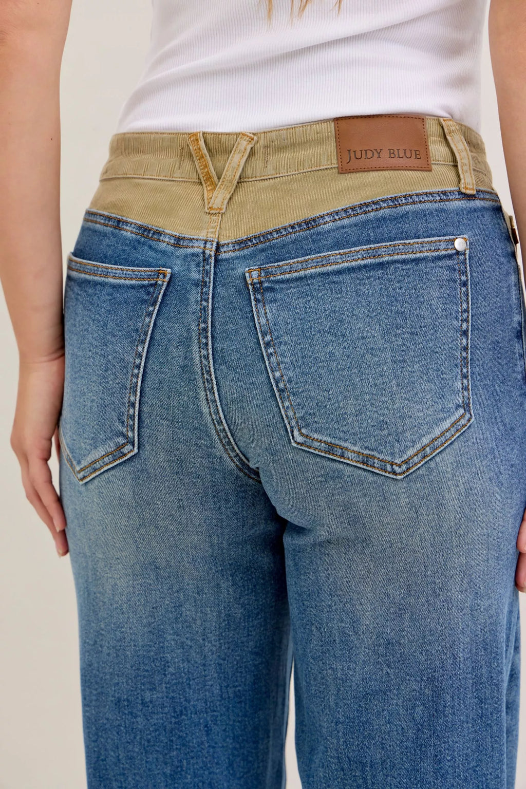 Judy Blue MR Column Straight Jeans With Corduroy Waist For Women Modern Comfortable Denim Chic