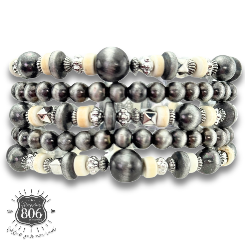Silver mixed bead bracelet set