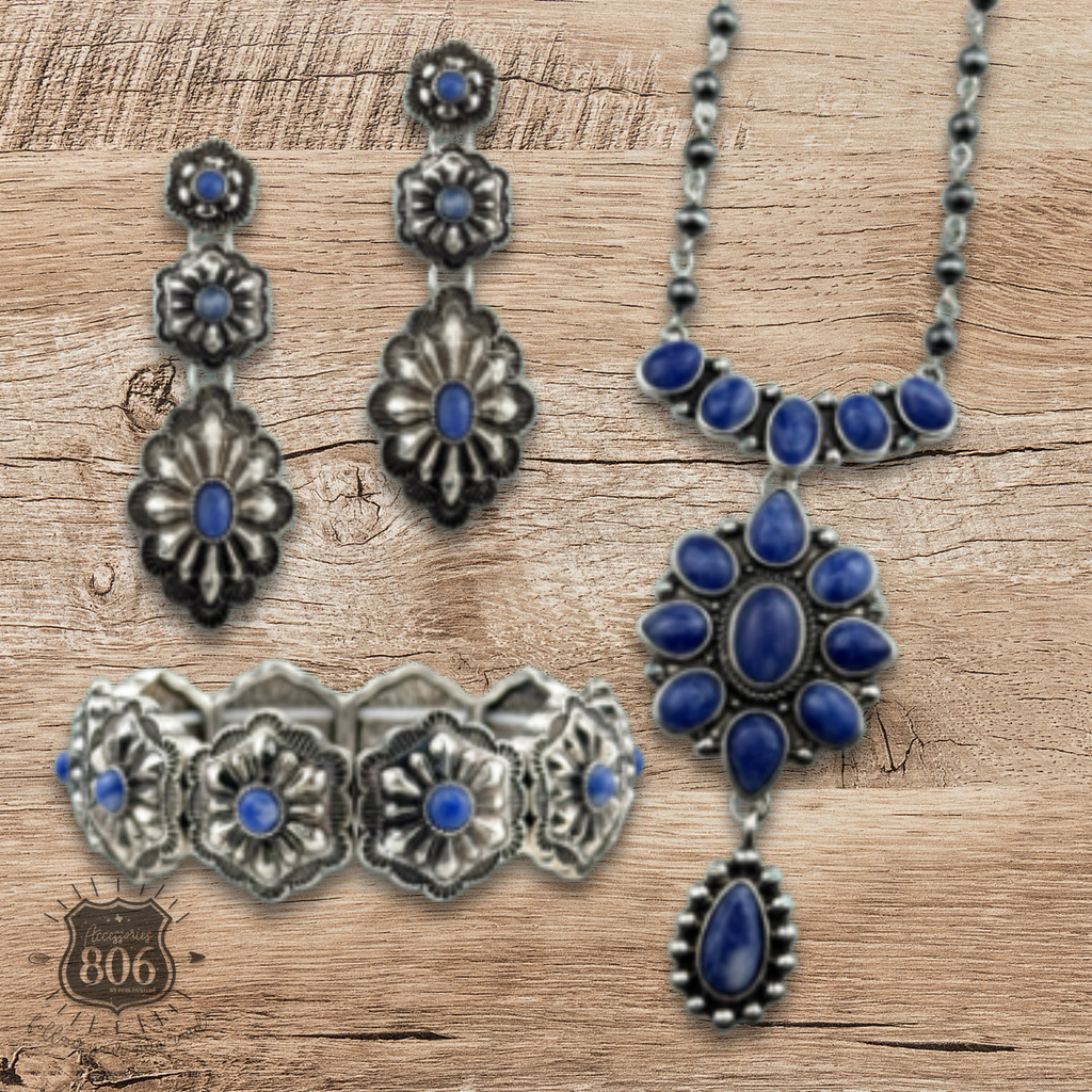Western stamped denim stone concho bracelet