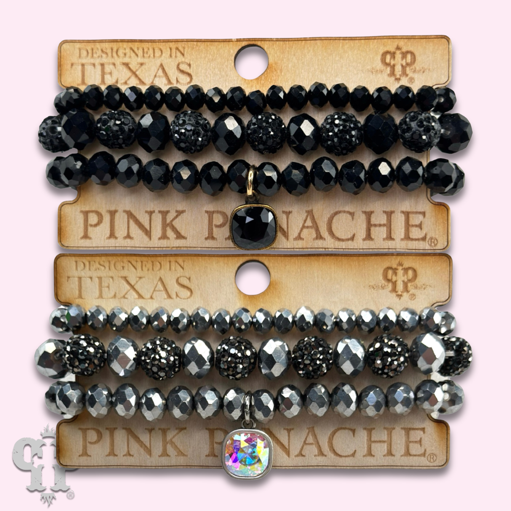 Pave ball and glossy glass bead bracelet with a crystal from Swarovski®