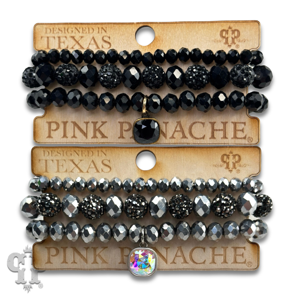 Pave ball and glossy glass bead bracelet with a crystal from Swarovski®