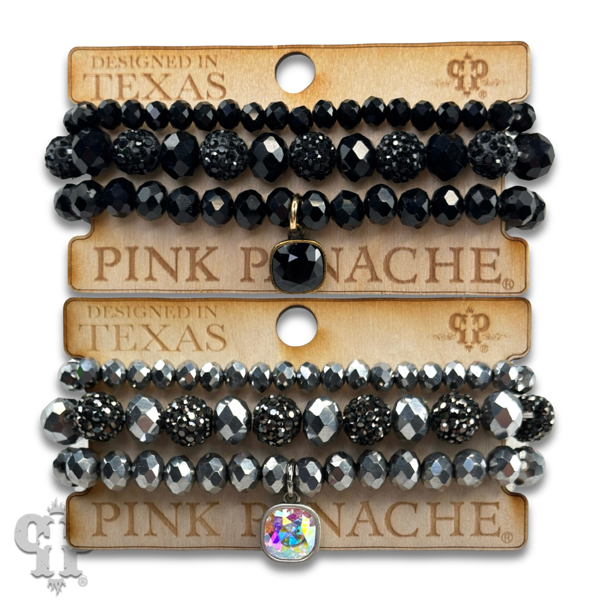 Pave ball and glossy glass bead bracelet with a crystal from Swarovski®