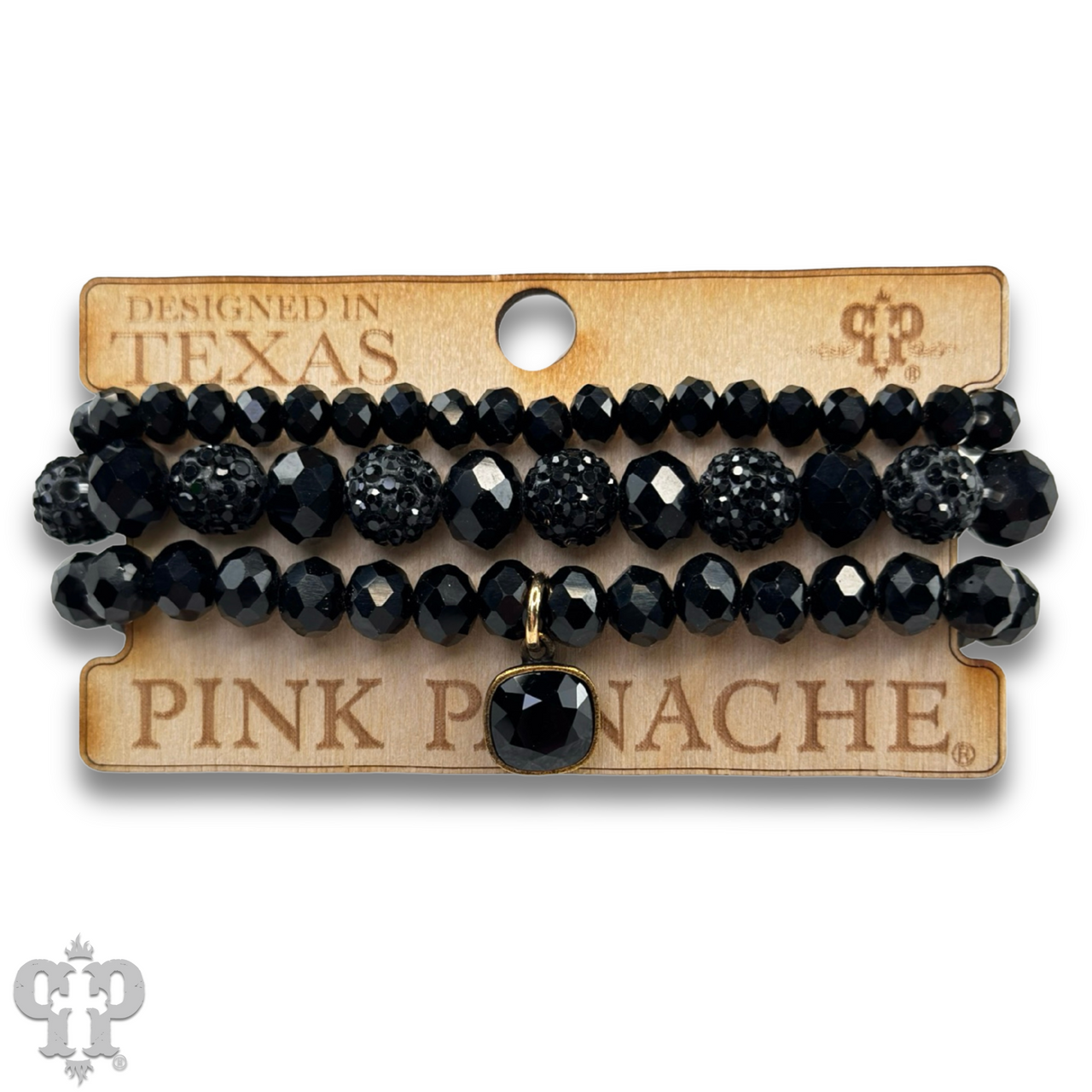 Pave ball and glossy glass bead bracelet with a crystal from Swarovski®