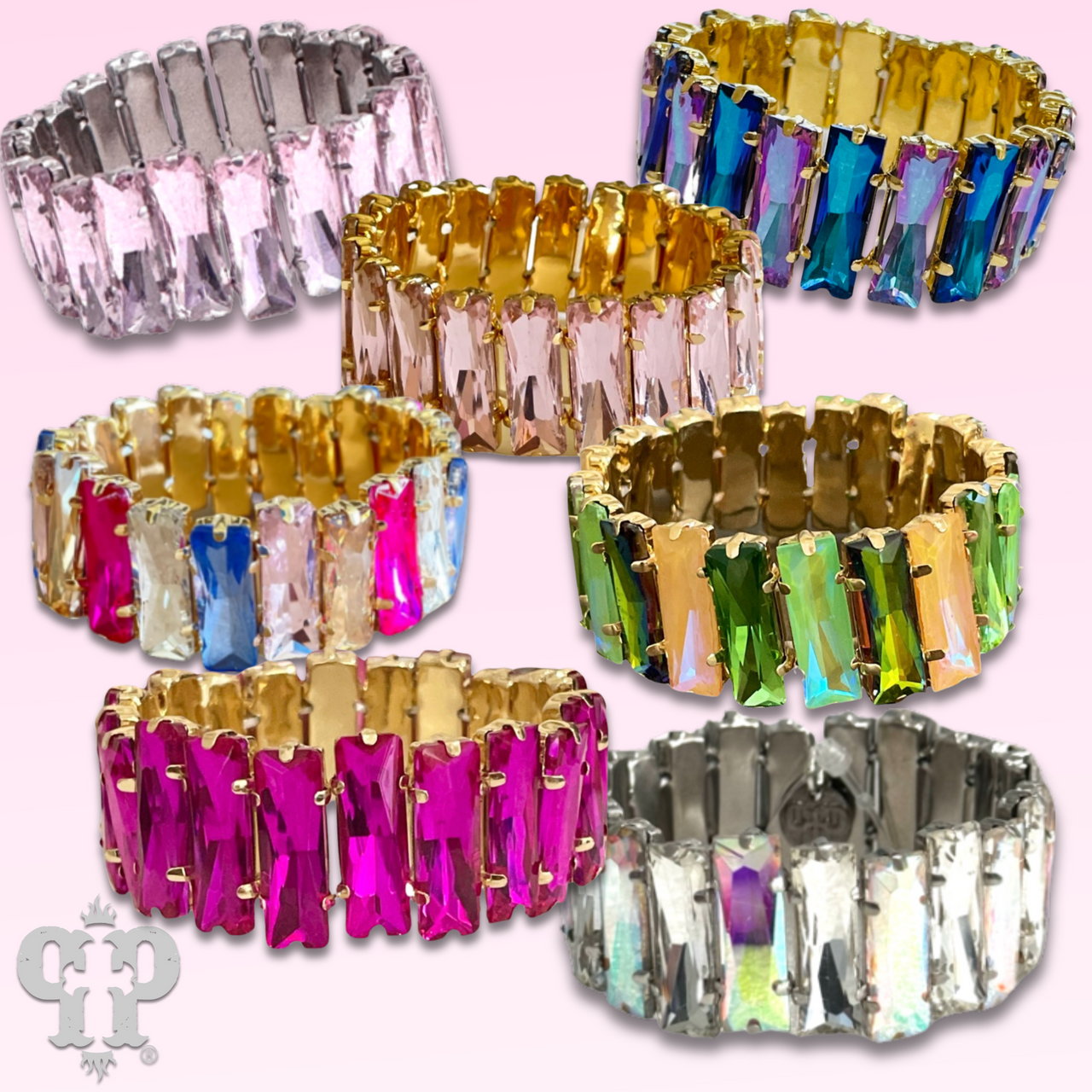 Faceted rectangle rhinestone stretch bracelet - LC