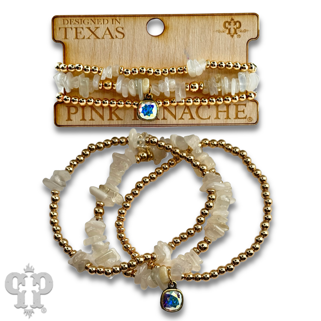 Chunky stone chip bracelet with Austrian crystal