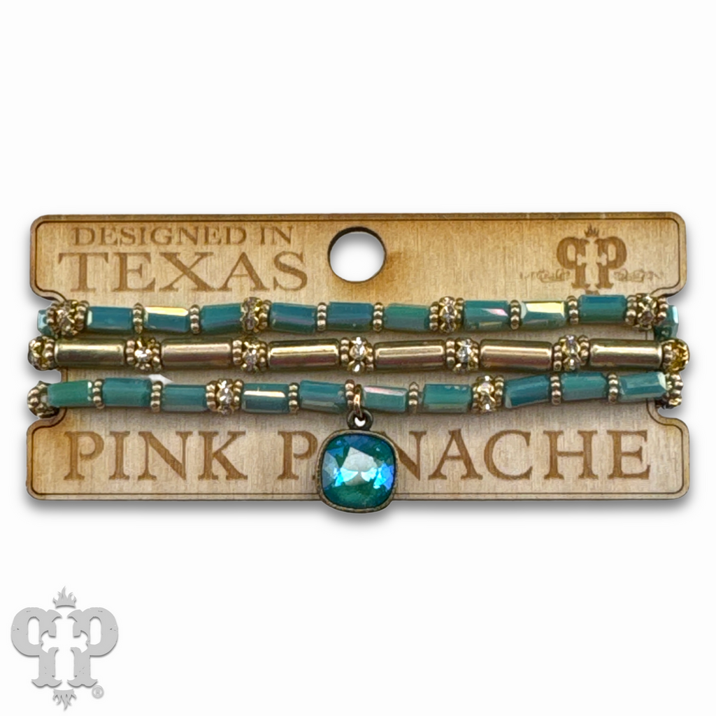 Three strand tube and rhinestone bead bracelet with Austrian crystal