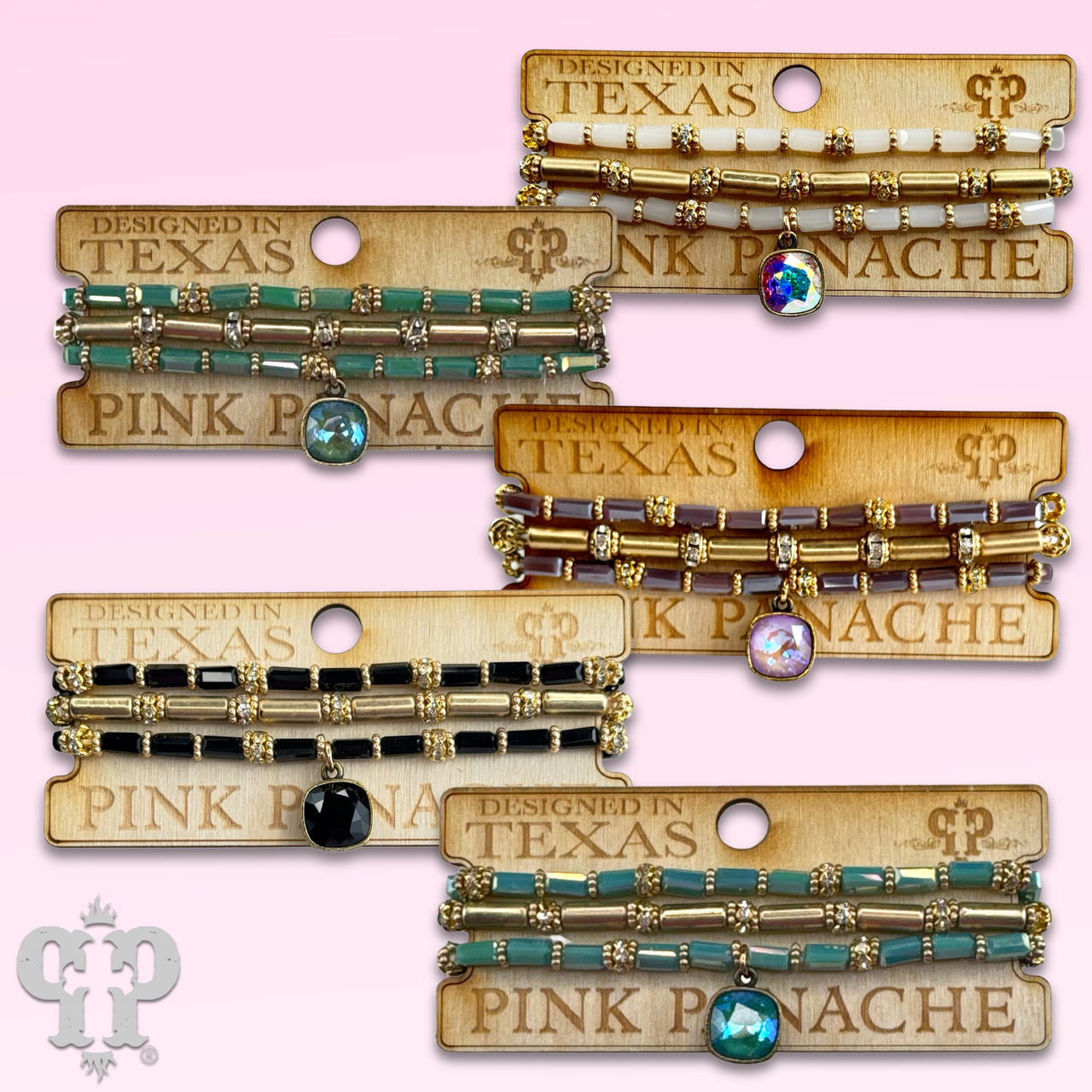 Three strand tube and rhinestone bead bracelet with Austrian crystal