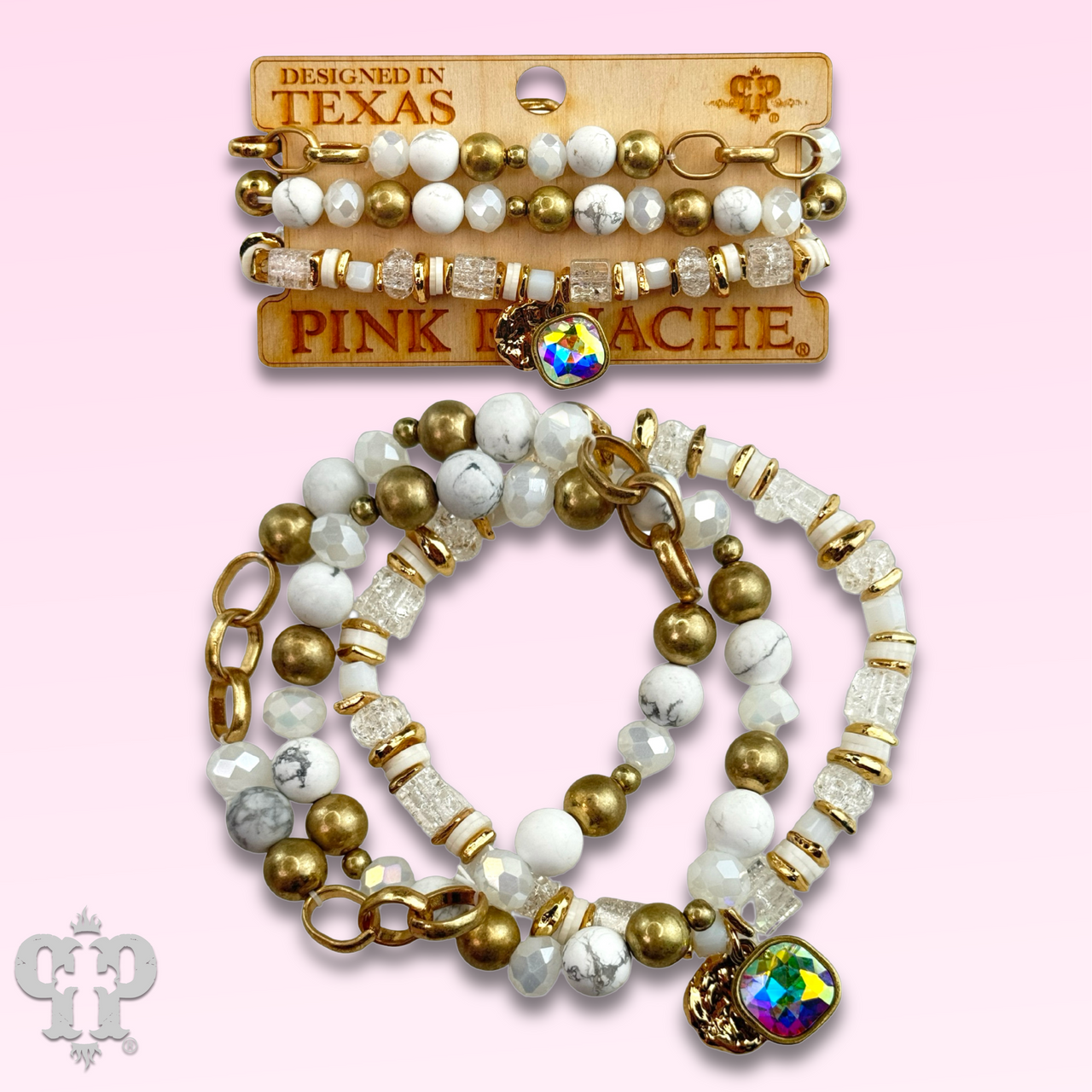 Mixed white bead bracelet with Austrian crystal