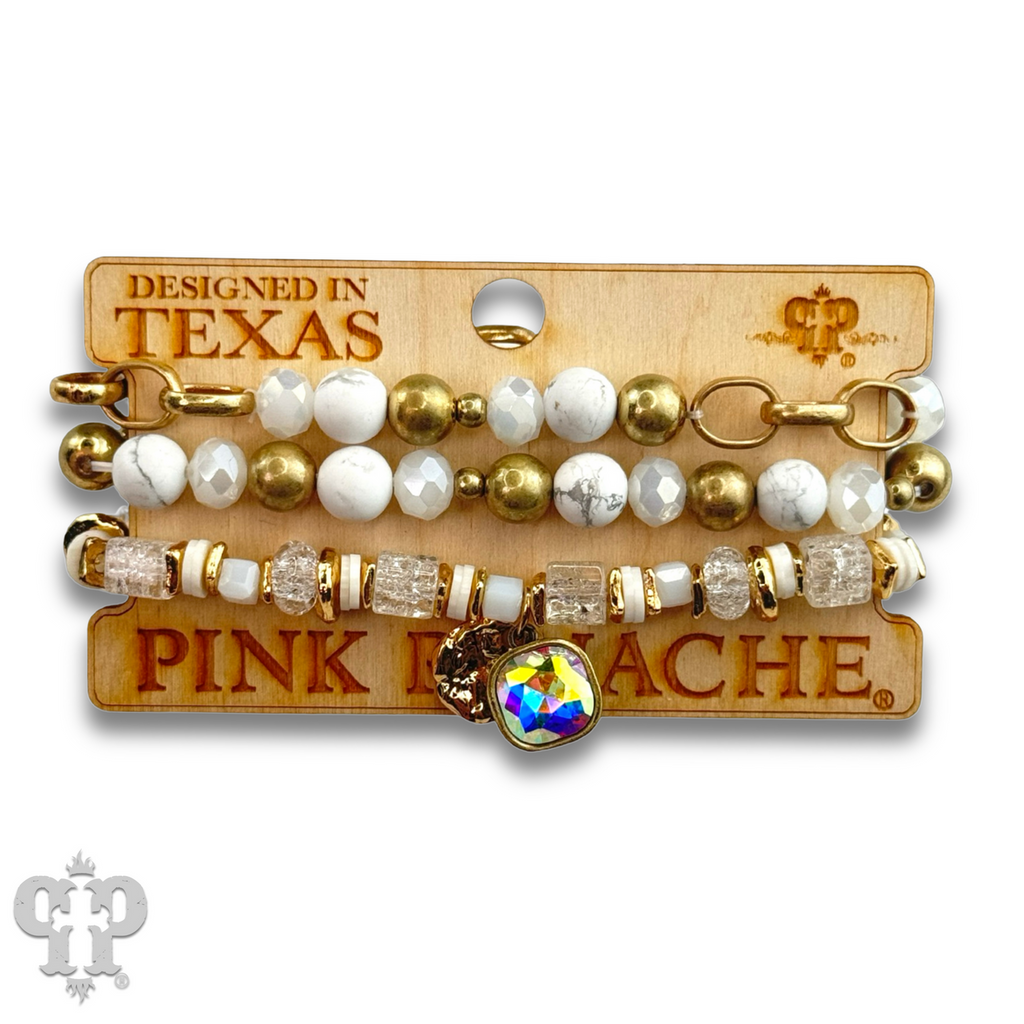 Mixed white bead bracelet with Austrian crystal