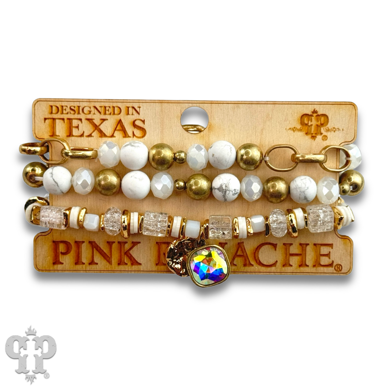 Mixed white bead bracelet with Austrian crystal