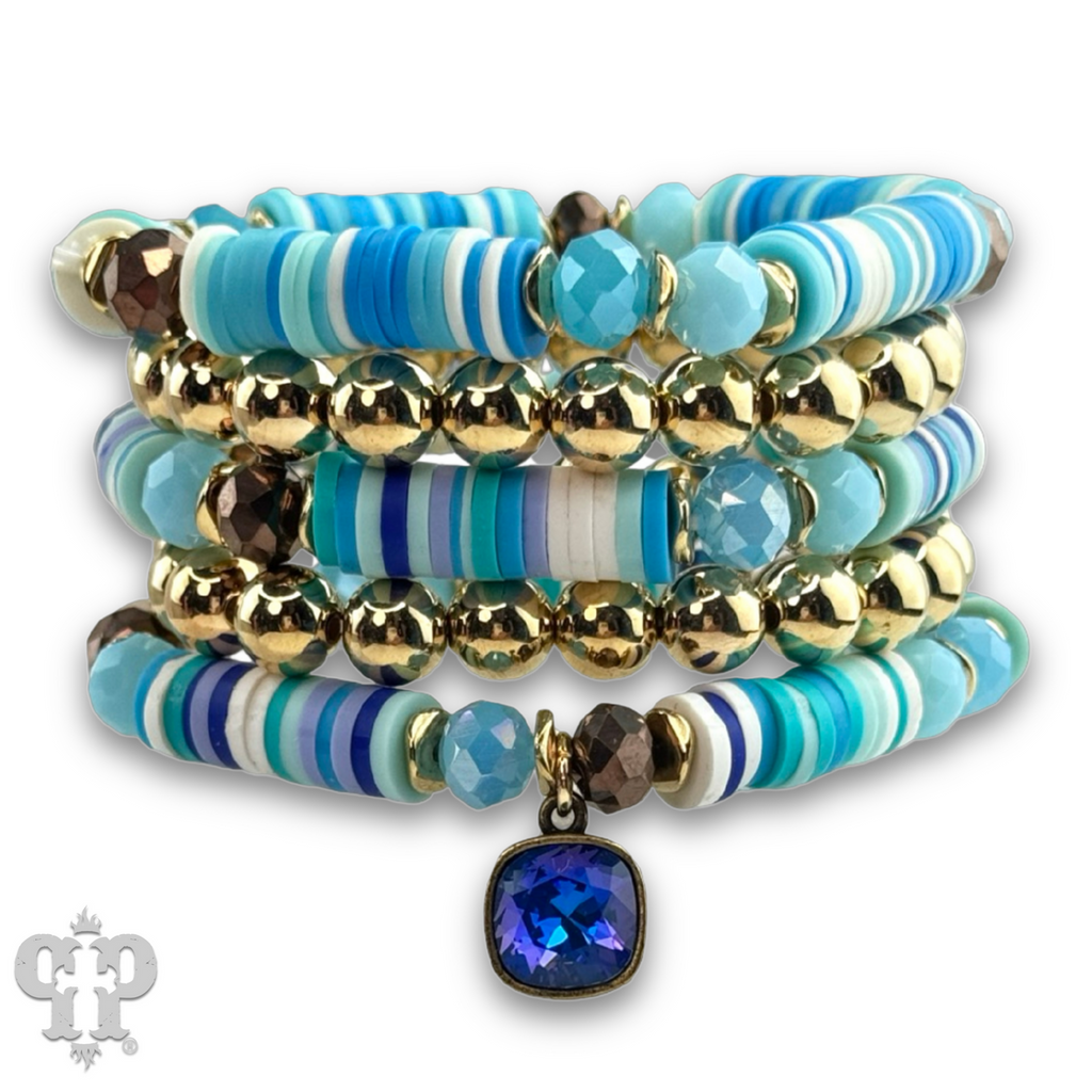 Rubber heishi bead bracelet with Austrian crystal
