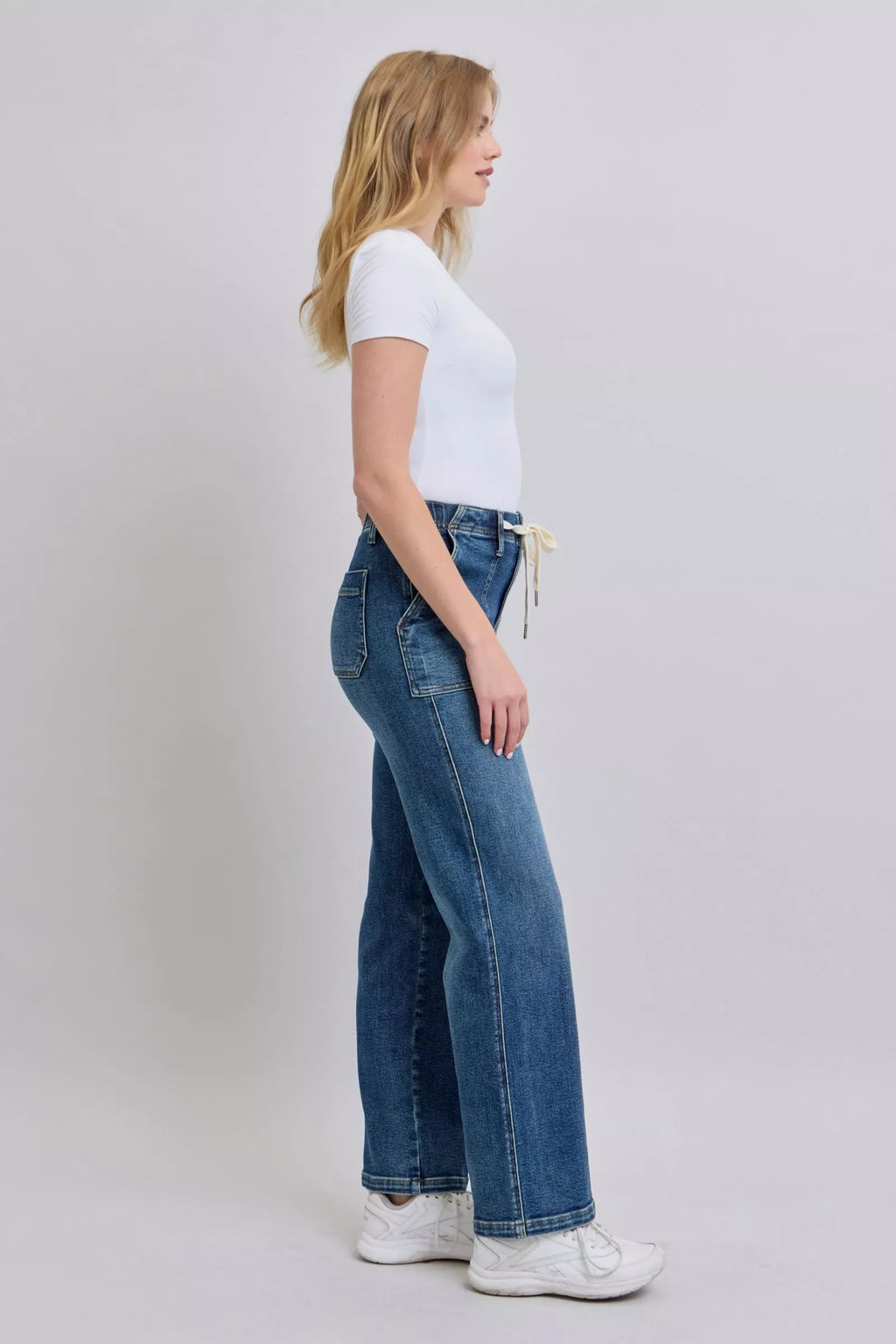 Judy Blue Drawstring Straight Jeans With Pockets For Women Comfort Fit Everyday Denim