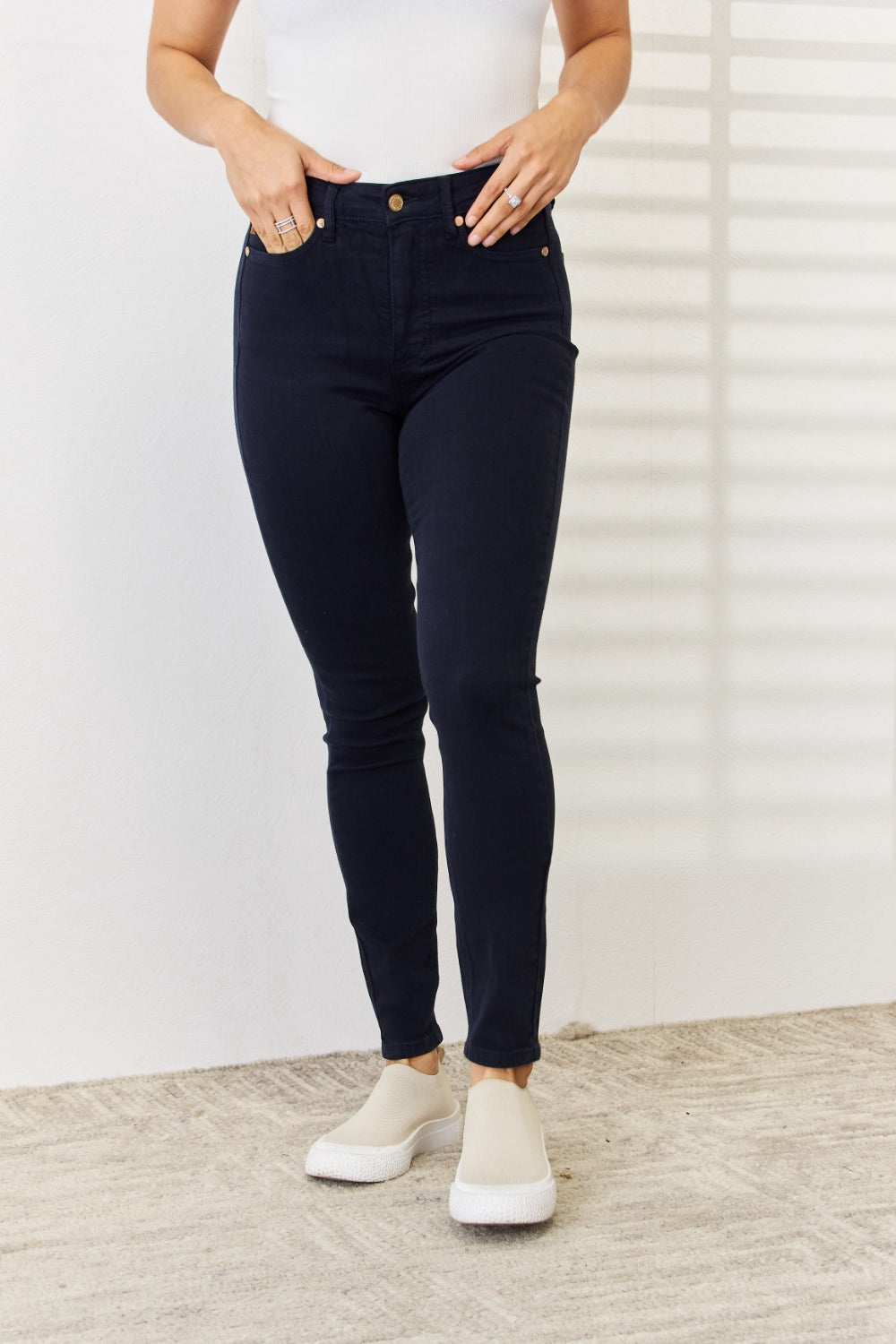 Judy Blue Full Size Garment Dyed Tummy Control Skinny Jeans For Curvy Figures Women