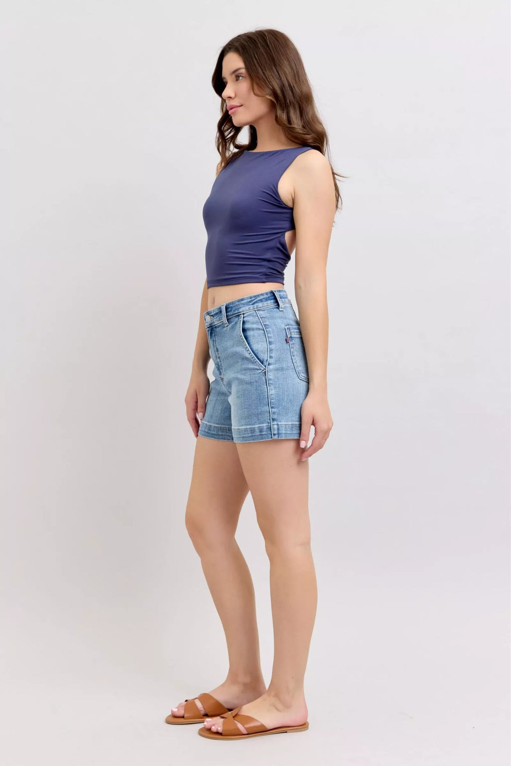 Judy Blue Mid Rise Denim Shorts For Women With Versatile Tailored Trouser Fit And All Day Comfort