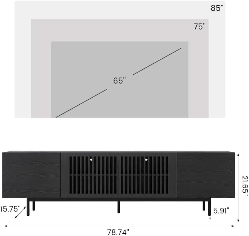 Modern Solid Wood TV Stand For 70 To 75 Inch TVs Black