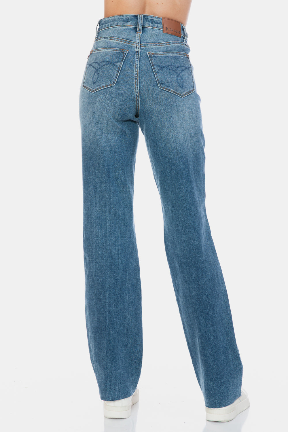 Judy Blue Full Size Tummy Control Jeans With Raw Hem For Flattering Straight Leg Fit Plus Size Women