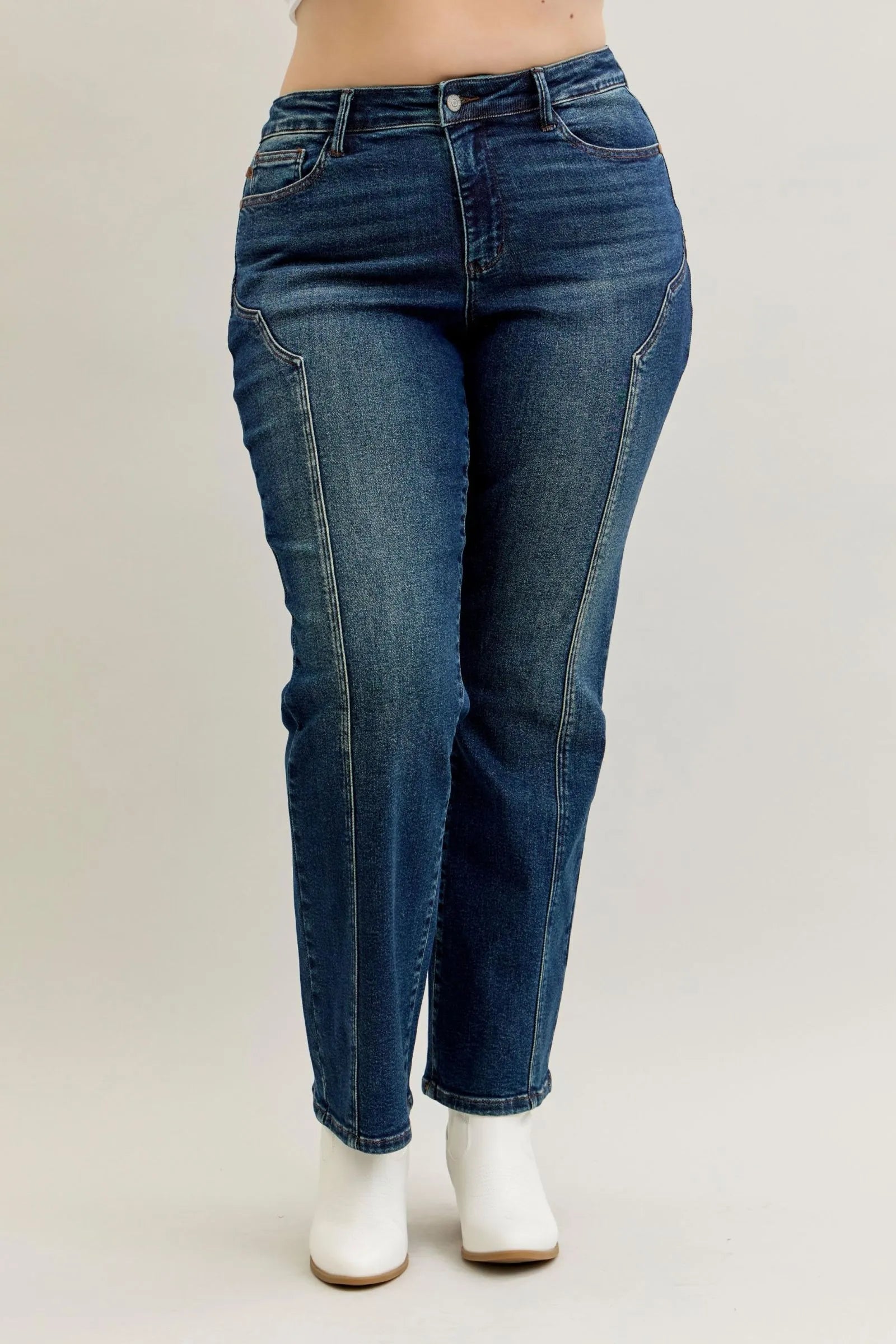 Judy Blue Plus Size Seam Detail Straight Leg Jeans With High Rise Stretch Comfort For Curvy Women
