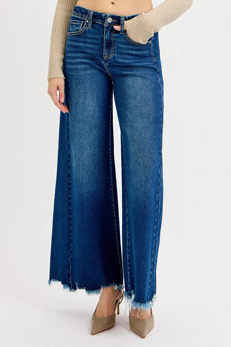 RISEN Plus Size High Rise Ankle Wide Jeans For Curvy Women Flattering Modern Wide Leg Denim